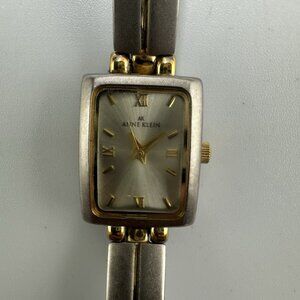 3/$30 Anne Klein Watch Women Silver Gold Matte Finish Rectangle Dial  7"